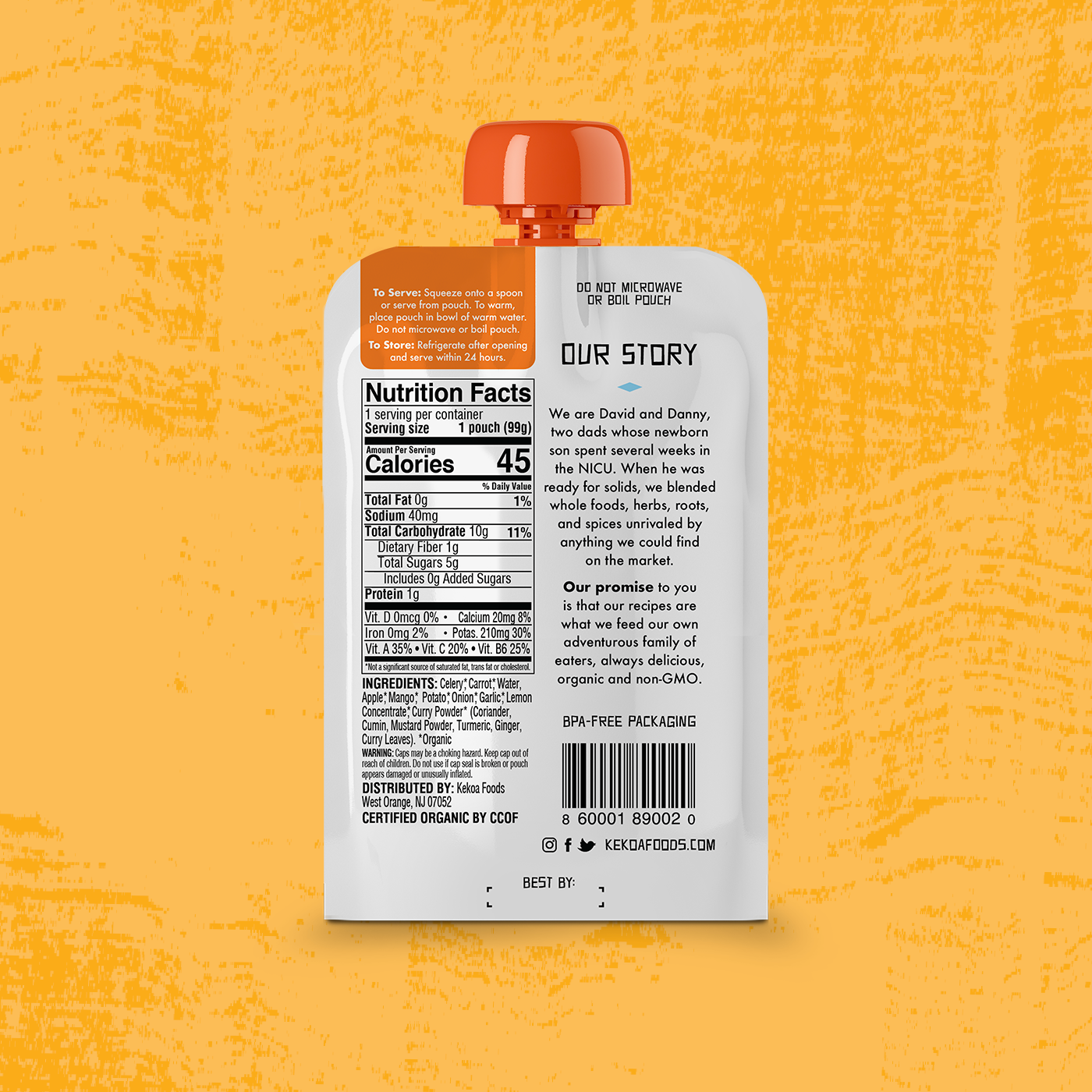 Curry Vegetable Mango Squeeze Pouch, 100% Organic Vegetarian Baby Food Purée